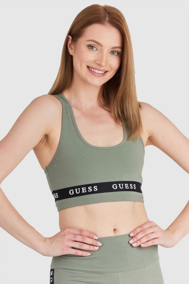 GUESS Zielony top sportowy damski z logo, Rozmiar L