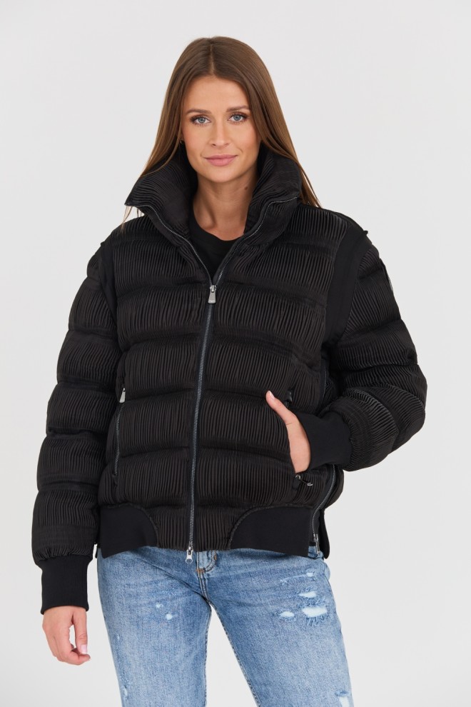 BLAUER Czarna damska plisowana kurtka, Rozmiar L