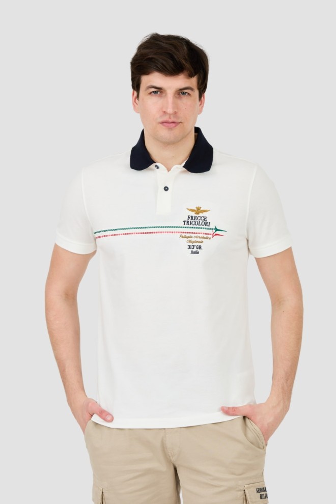 AERONAUTICA MILITARE Białe męskie polo Frecce Tricolori Embroidered, Rozmiar XXL