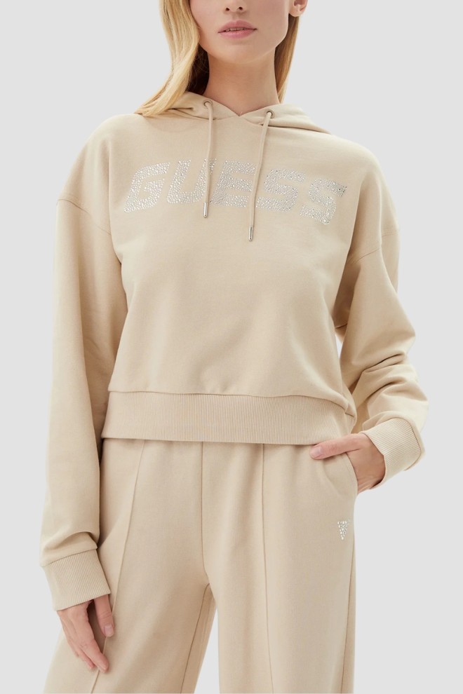 GUESS Beżowa bluza damska z cyrkoniami Primula, Rozmiar XS
