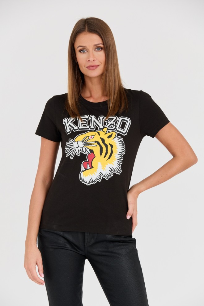 KENZO Czarny damski t-shirt Tiger Varsity crewneck, Rozmiar XS