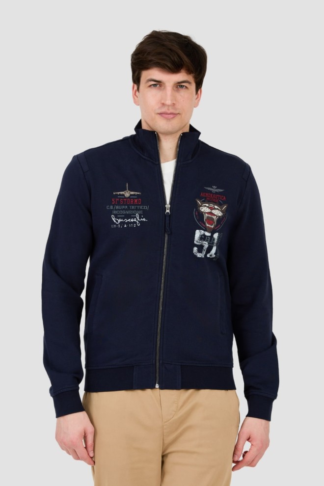 AERONAUTICA MILITARE Granatowa męska bluza Embroidered 51st, Rozmiar L