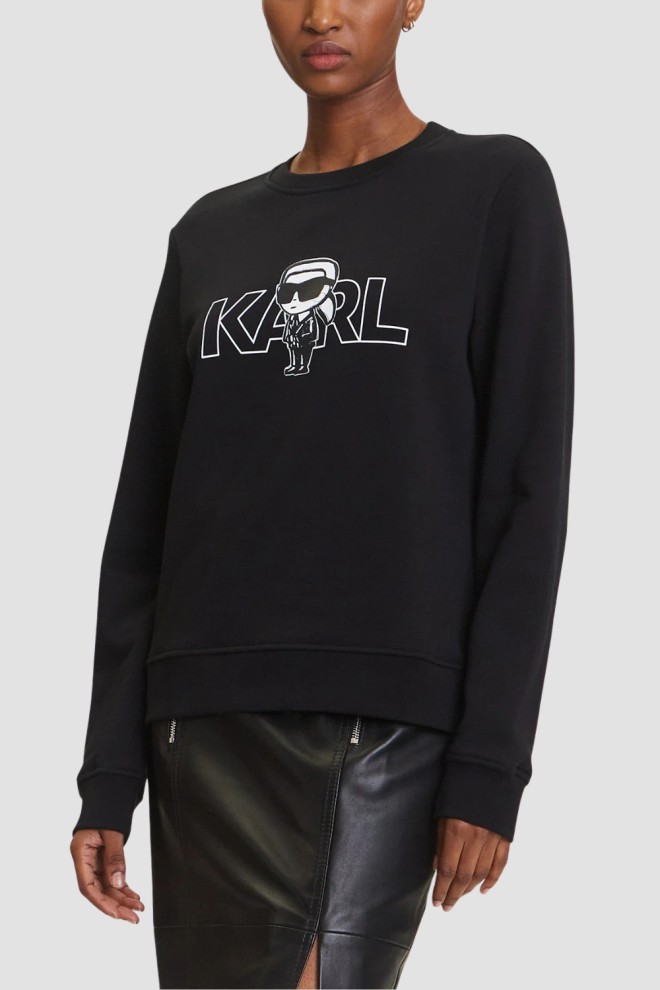 KARL LAGERFELD Czarna bluza damska Ikon z nadrukiem, Rozmiar L