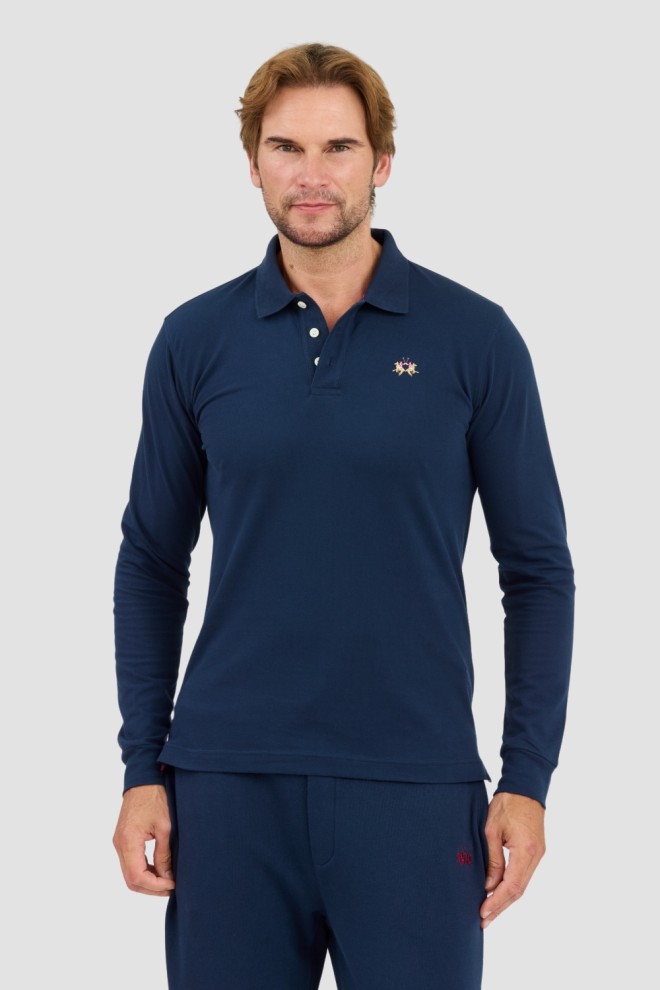 LA MARTINA Granatowy męski longsleeve polo Piquet Stretch, Rozmiar XXL