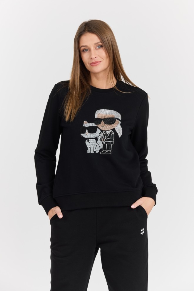 KARL LAGERFELD Czarna damska bluza z cyrkoniami Ikonik 2.0, Rozmiar S