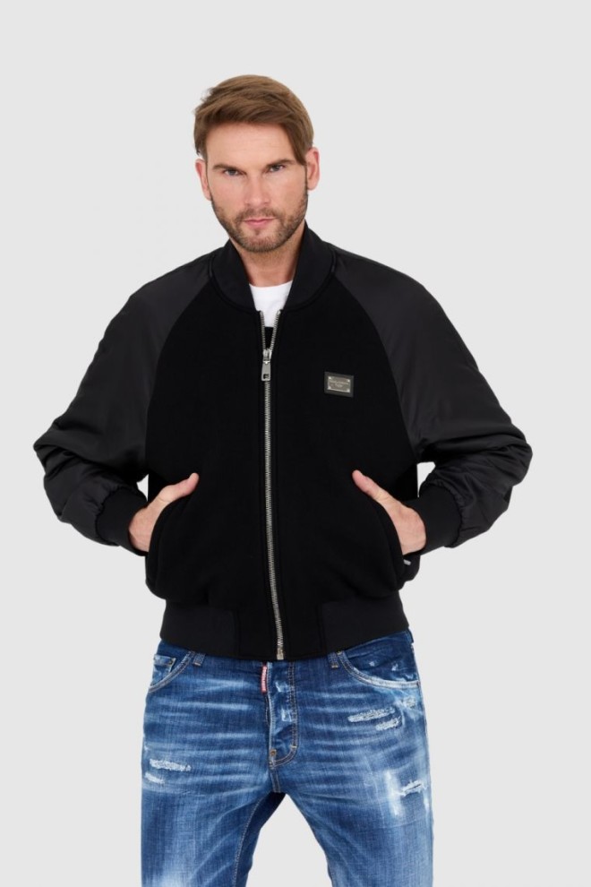 DOLCE & GABBANA czarna męska kurtka Wool and nylon bomber, Rozmiar 52