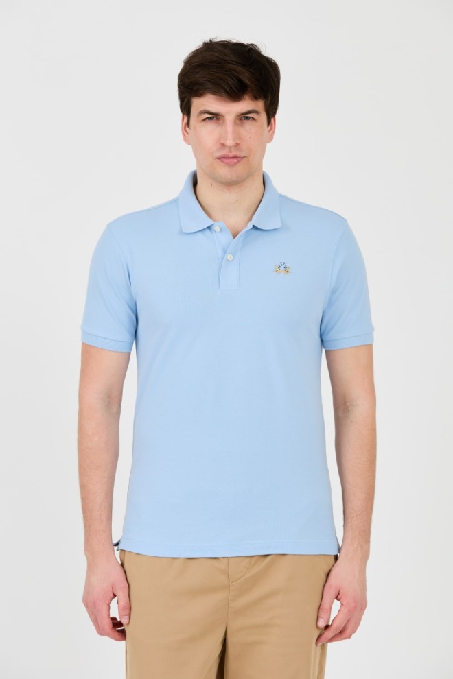 LA MARTINA Błękitne męskie polo z małym logo, Rozmiar XL