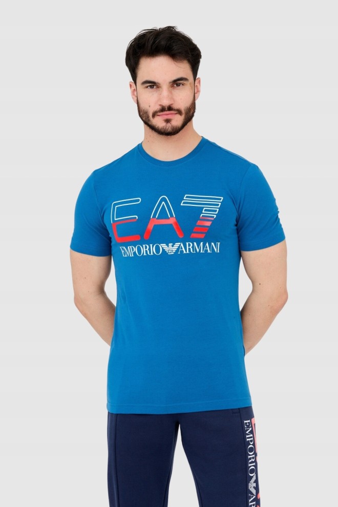 EA7 T-shirt męski niebieski z dużym logo, Rozmiar L