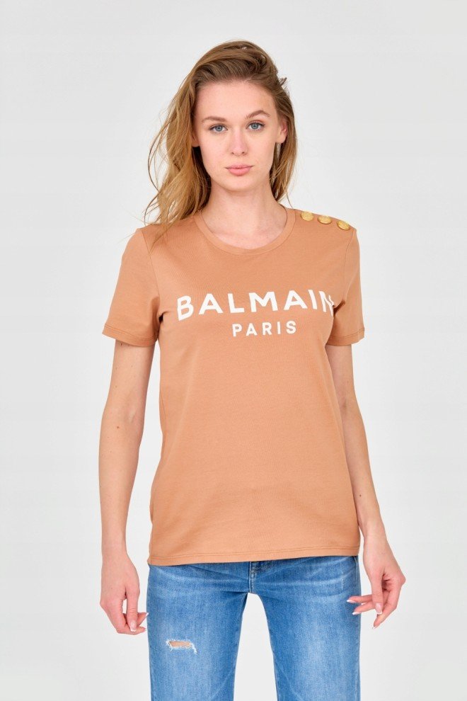 BALMAIN Brązowy damski t-shirt z guzikami