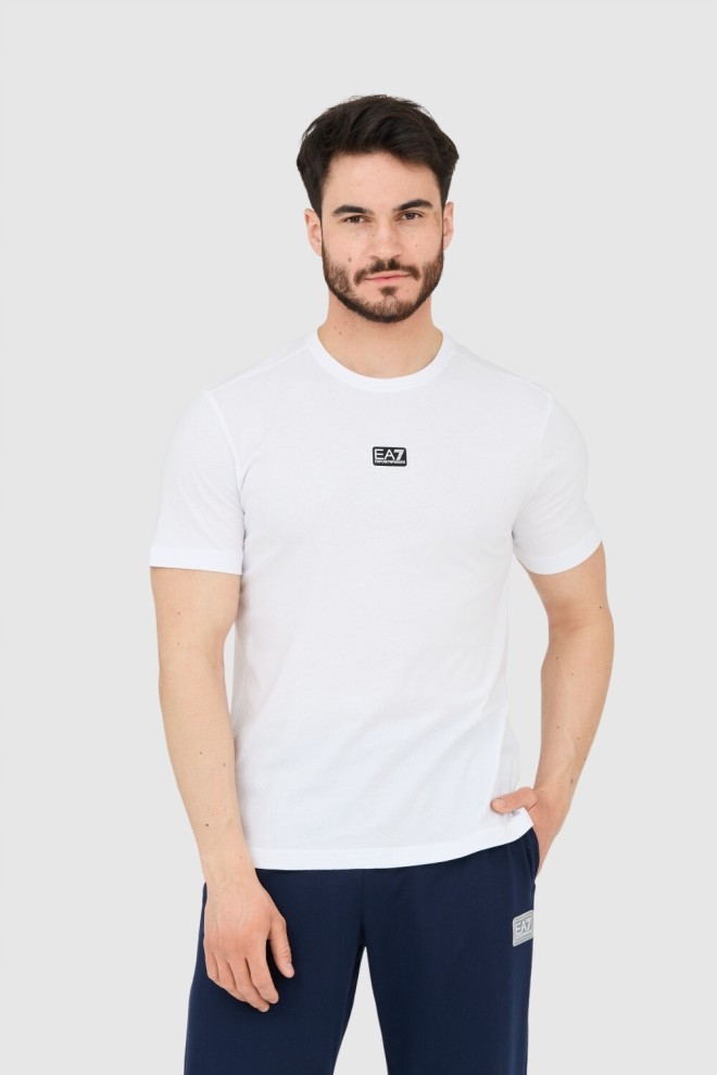 EA7 Biały t-shirt męski z naszywką z logo, Rozmiar XXL
