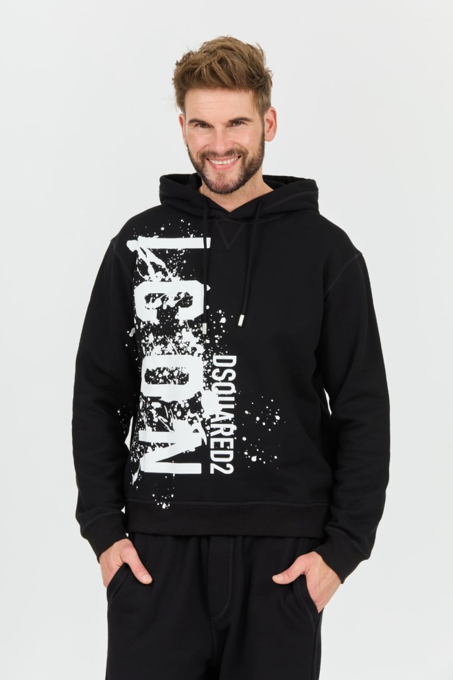 DSQUARED2 Czarna męska bluza z kapturem Icon Splash Cool Fit Hoodie, Rozmiar M