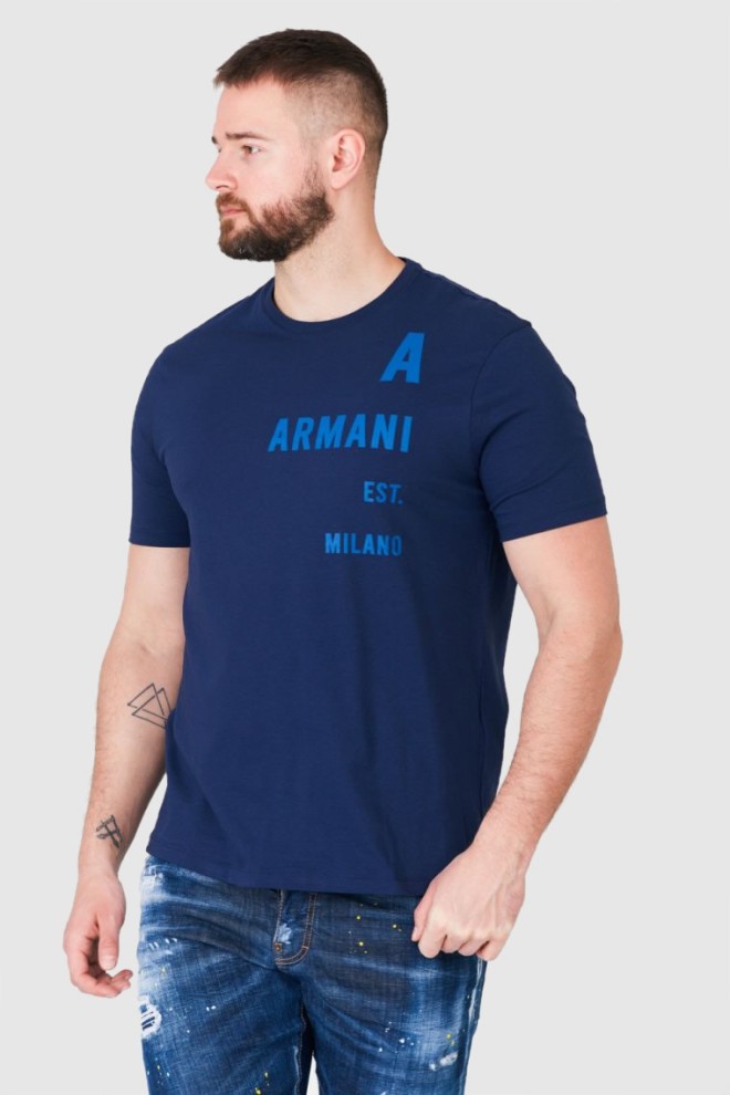 ARMANI EXCHANGE Granatowy t-shirt męski z niebieskim logo, Rozmiar M