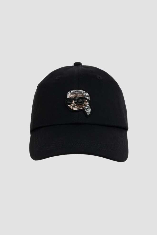 KARL LAGERFELD Czarna damska czapka z daszkiem Ikon Rhinestones