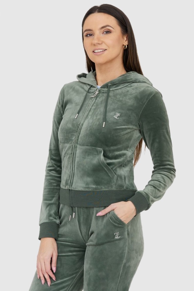 JUICY COUTURE Welurowa zielona rozpinana bluza damska diamante hoodie, Rozmiar L