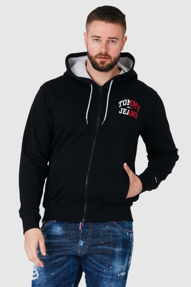 TOMMY JEANS Czarna bluza męska na zamek z dużym logo, Rozmiar M