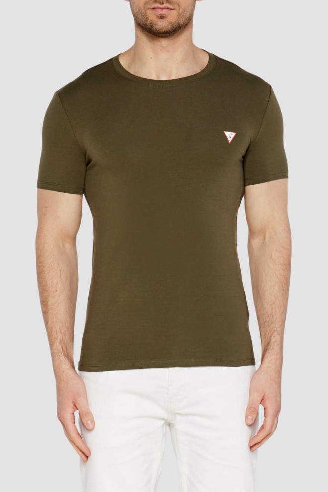 GUESS Zielony męski t-shirt z okrągłym dekoltem, Rozmiar XXL