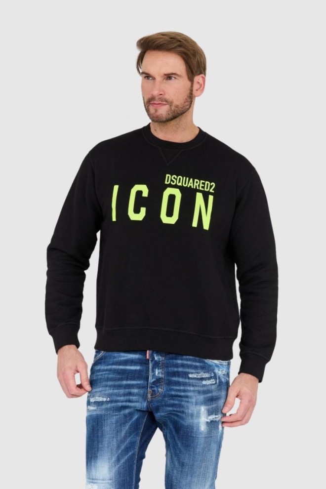 DSQUARED2 Czarna bluza męska z dużym neonowym logo icon, Rozmiar XXL