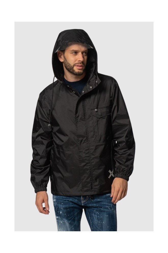KENZO Czarna męska kurtka wiatrówka z kapturem, Rozmiar S