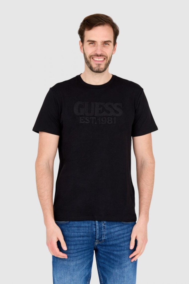GUESS Czarny bawełniany męski T-shirt slim fit, Rozmiar S