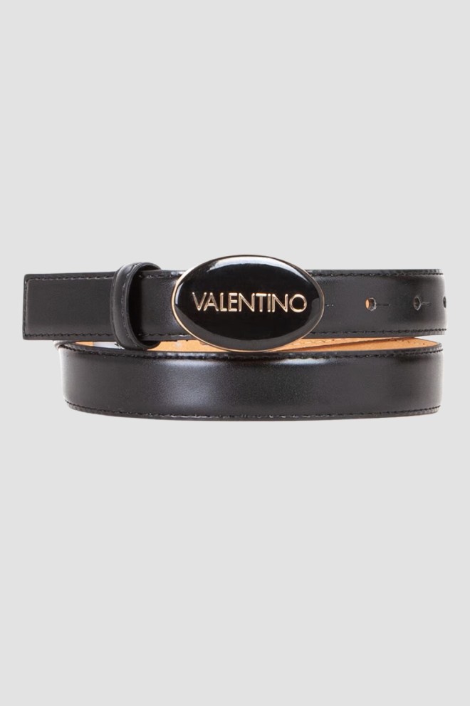 VALENTINO Czarny pasek damski Block Plaque Buckle Belt, Rozmiar XS