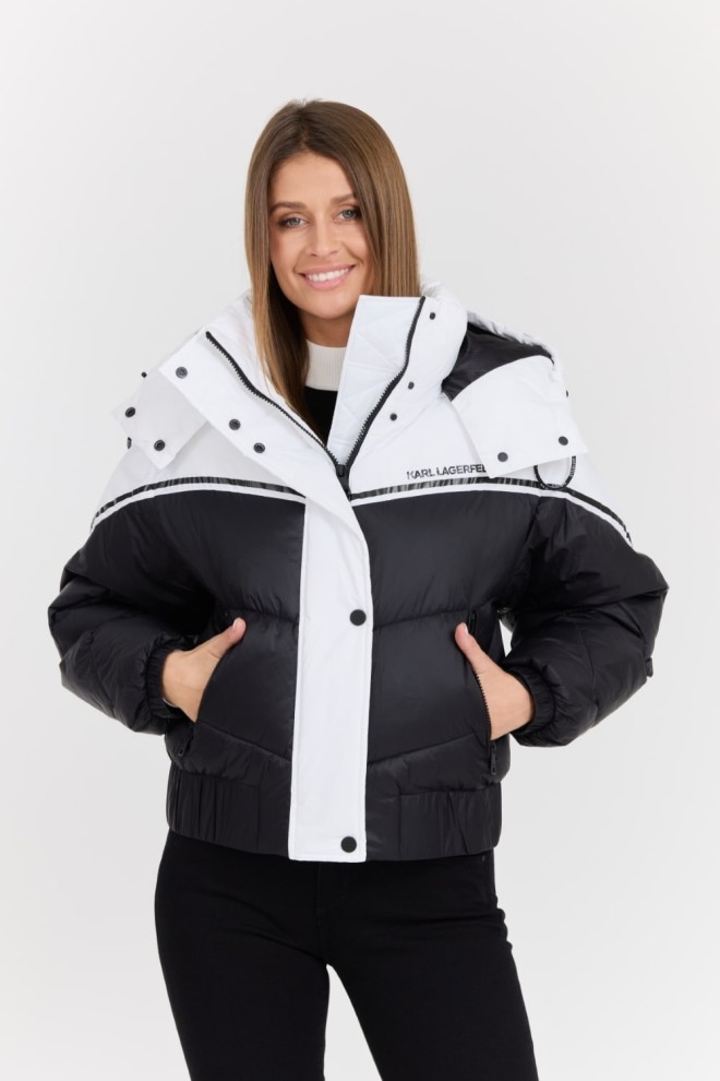 KARL LAGERFELD Czarna damska kurtka Colorblock Padded Jacket, Rozmiar S