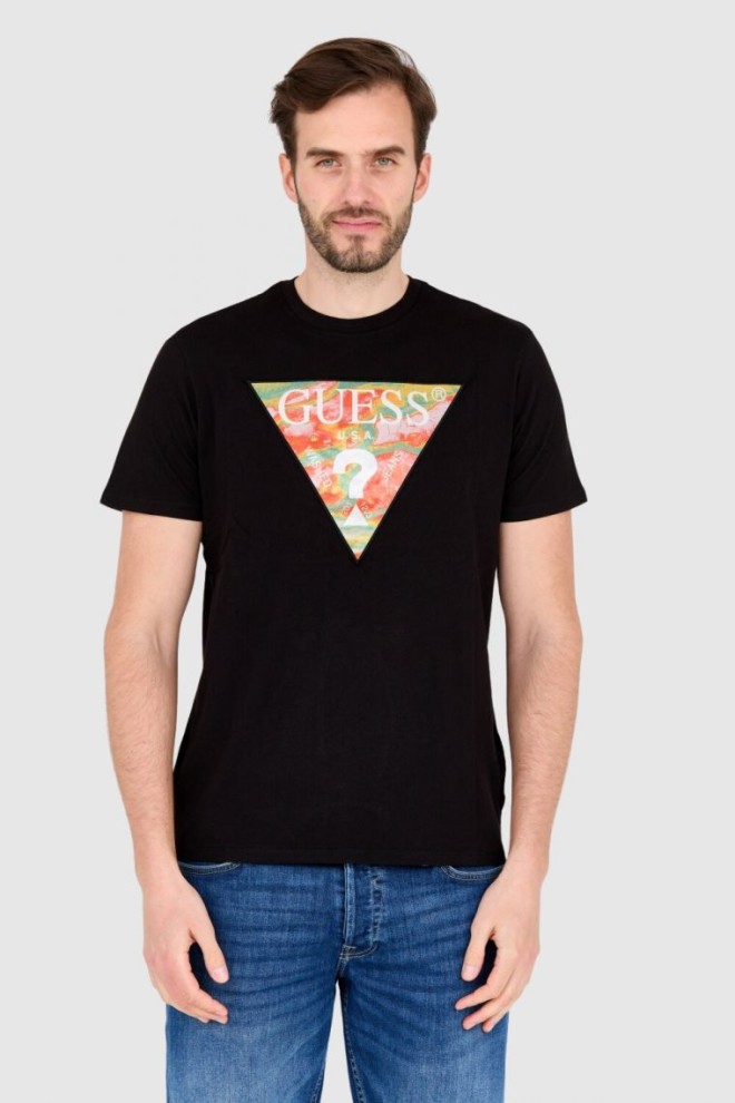 GUESS Czarny bawełniany męski T-shirt slim fit, Rozmiar M