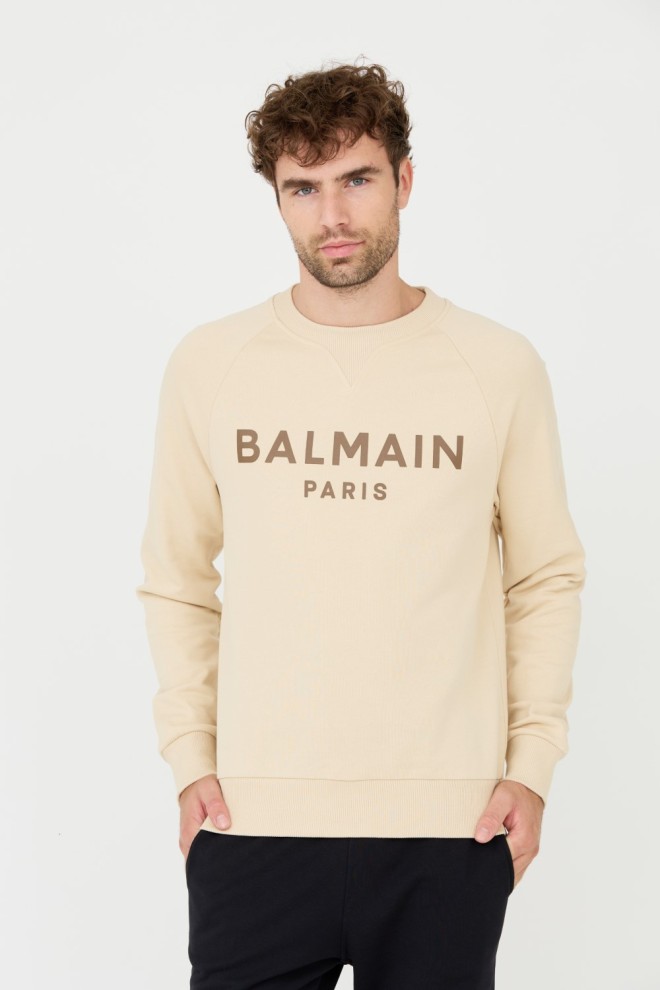 BALMAIN Beżowa męska bluza Printed Sweatshirt, Rozmiar S