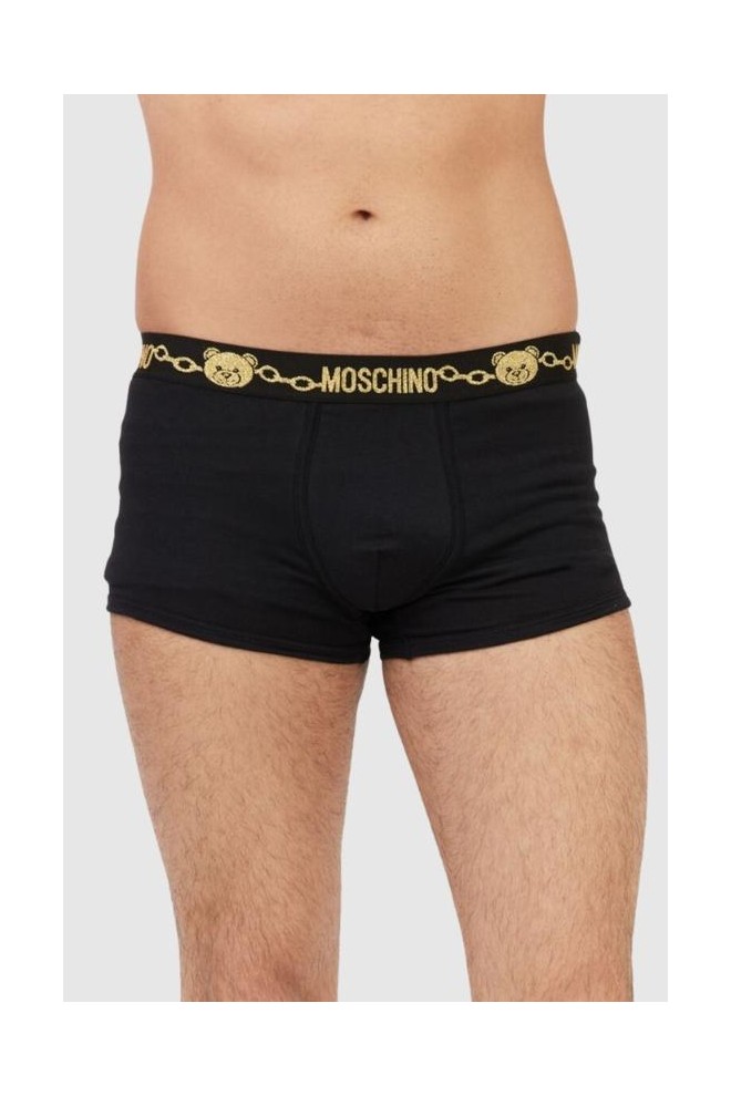 MOSCHINO Czarne bokserki męskie z brokatowym logo, Rozmiar XL