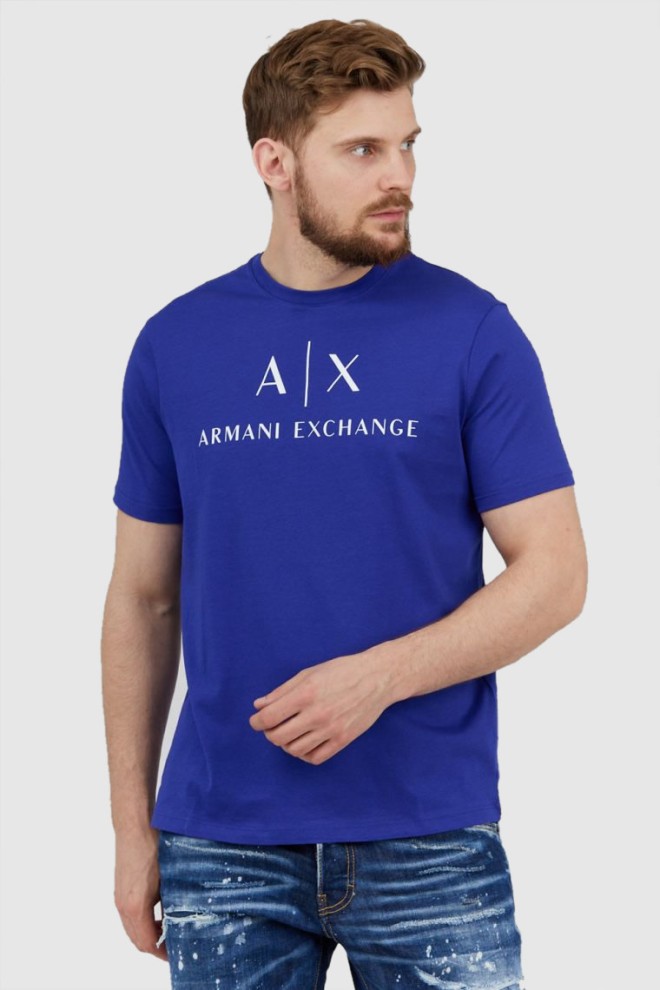 ARMANI EXCHANGE Niebieski t-shirt męski z białym logo, Rozmiar L