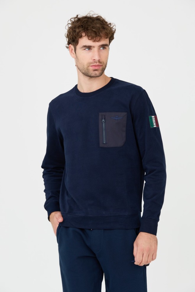 AERONAUTICA MILITARE Granatowy męski bawełniany longsleeve