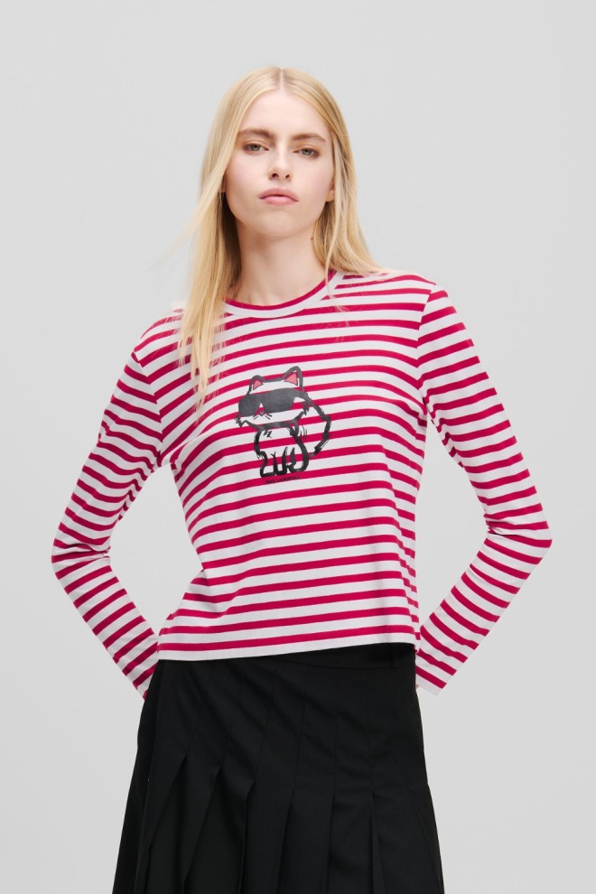 KARL LAGERFELD Czerwono-biały damski lonsgleeve Ikon Print Stripe, Rozmiar L