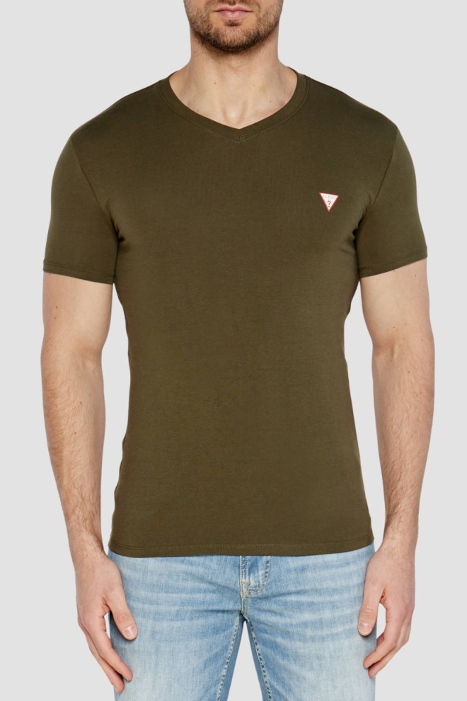 GUESS Zielony męski t-shirt z małym logo, Rozmiar L