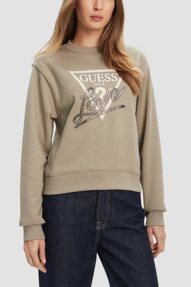 GUESS Zielona damska bluza Studded Love, Rozmiar L