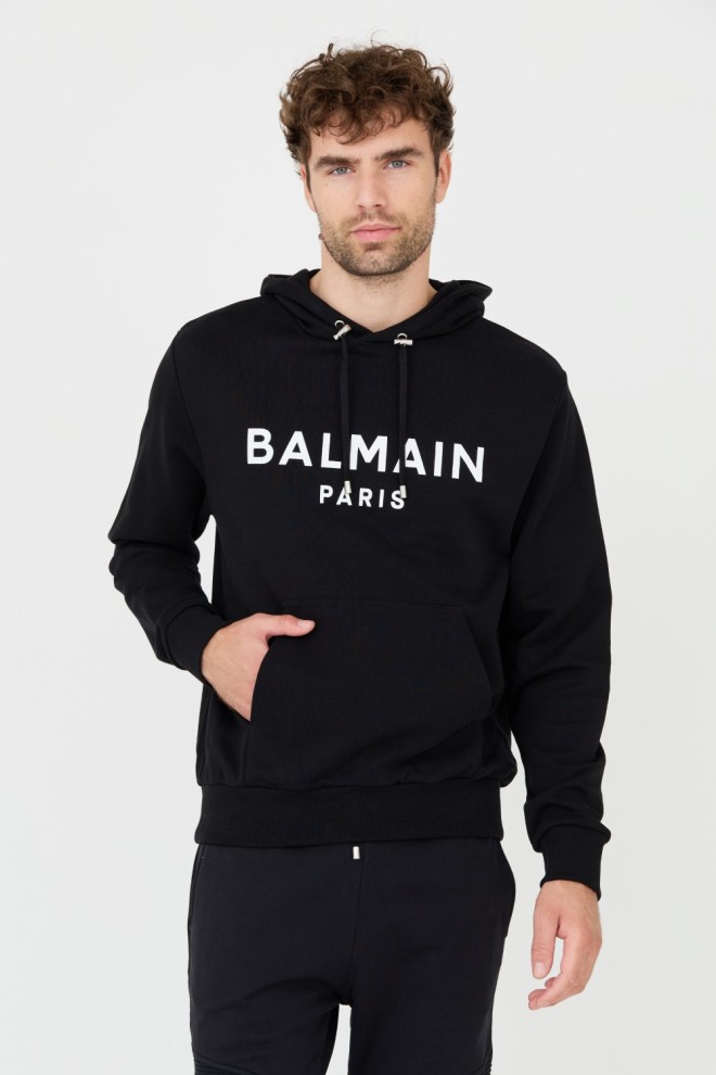 BALMAIN Czarna męska bluza Printed Hoodie, Rozmiar S