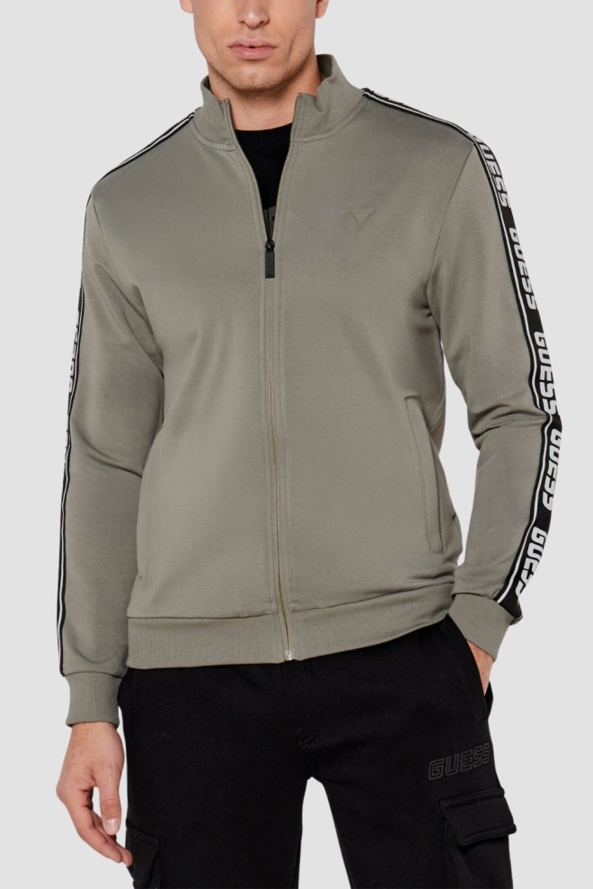 GUESS Zielona męska bluza z lampasami New Arlo, Rozmiar XL