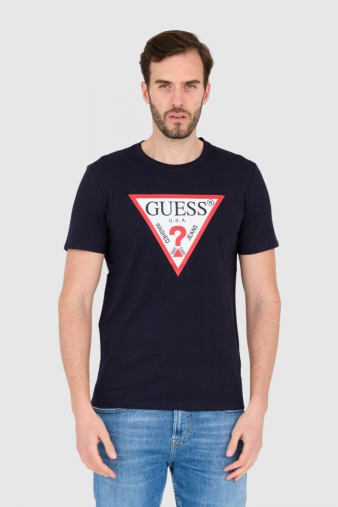 GUESS Granatowy męski t-shirt bawełniany slim fit, Rozmiar XL