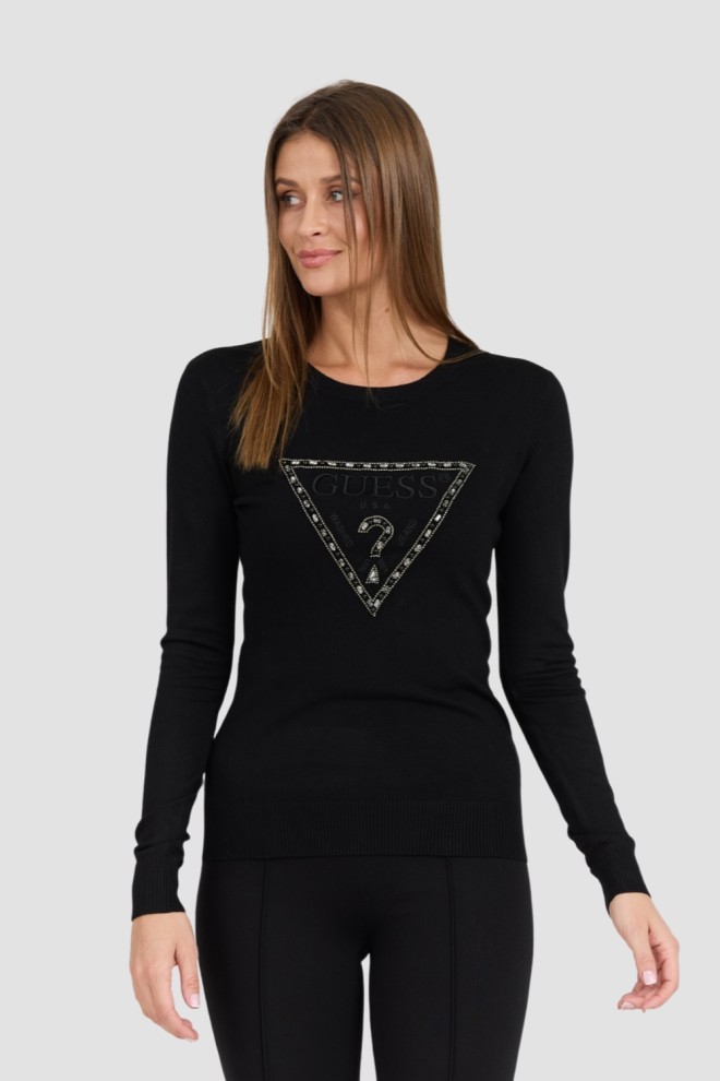 GUESS Czarny damski sweter Rylie Triangle Logo, Rozmiar M