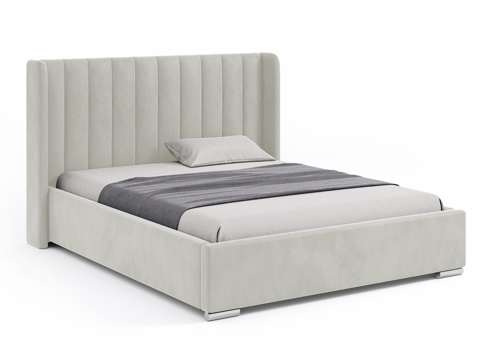 SELSEY Łóżko tapicerowane 160x200 cm Estelio z pojemnikiem stelaż metalowy kremowe welur