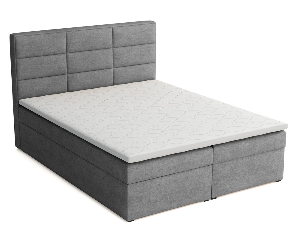 SELSEY Łóżko kontynentalne 180x200 cm Suvereto z pojemnikami i topperem grafitowe welur łatwoczyszczący