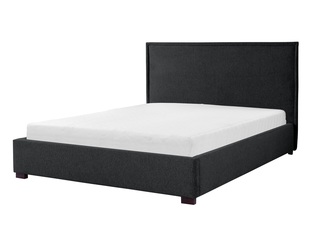 SELSEY Łózko tapicerowane z pojemnikiem Asombra czarne 160/200 cm w tkaninie hydrofobowej plecionka nogi czarne