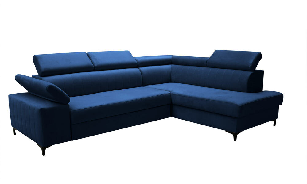 SELSEY Narożnik z funkcją spania Tazzola L-kształtny z pojemnikiem granatowy prawostronny