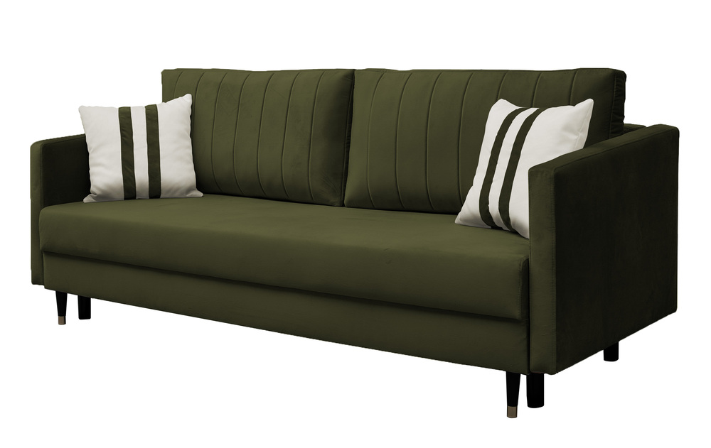 SELSEY Kanapa Balabay rozkładana trzyosobowa z pojemnikiem oliwkowa nogi czarne