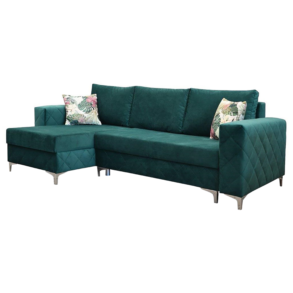 SELSEY Narożnik z funkcją spania Massnet L-kształtny zielony