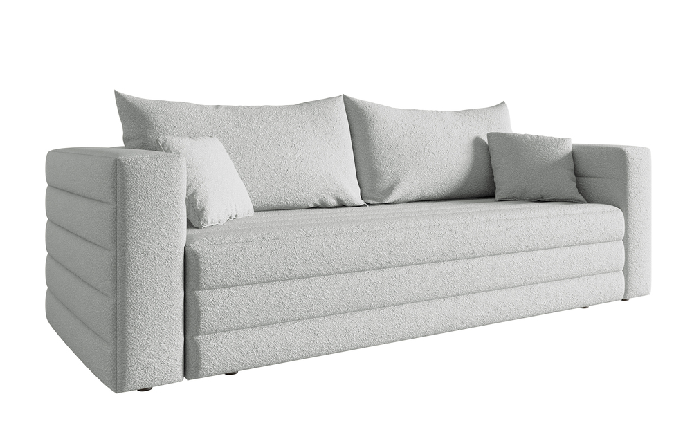 SELSEY Kanapa rozkładana trzyosobowa Lilla jasnoszara z pojemnikiem boucle nogi czarne