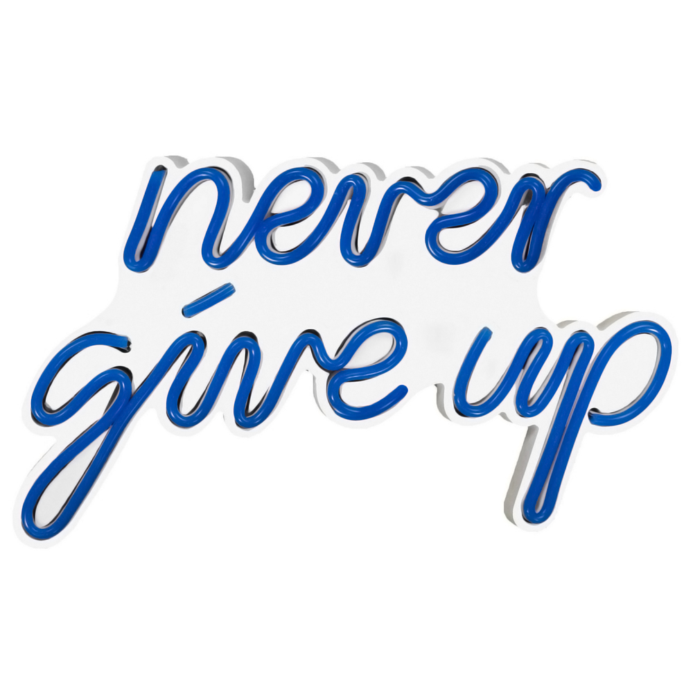 SELSEY Neon na ścianę Letely z napisem Never Give Up niebieski