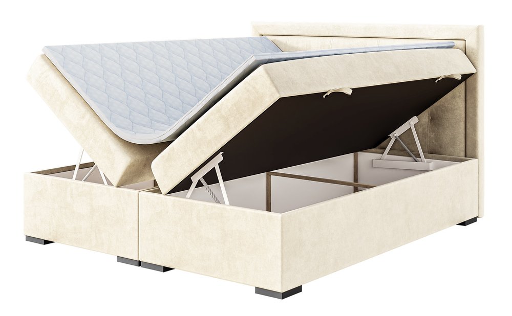 SELSEY Łóżko kontynentalne 140x200 cm Fenili z pojemnikami i topperem kremowe welur hydrofobowy