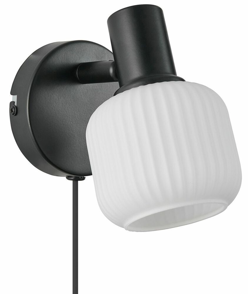 SELSEY Kinkiet Milford czarny z białym kloszem