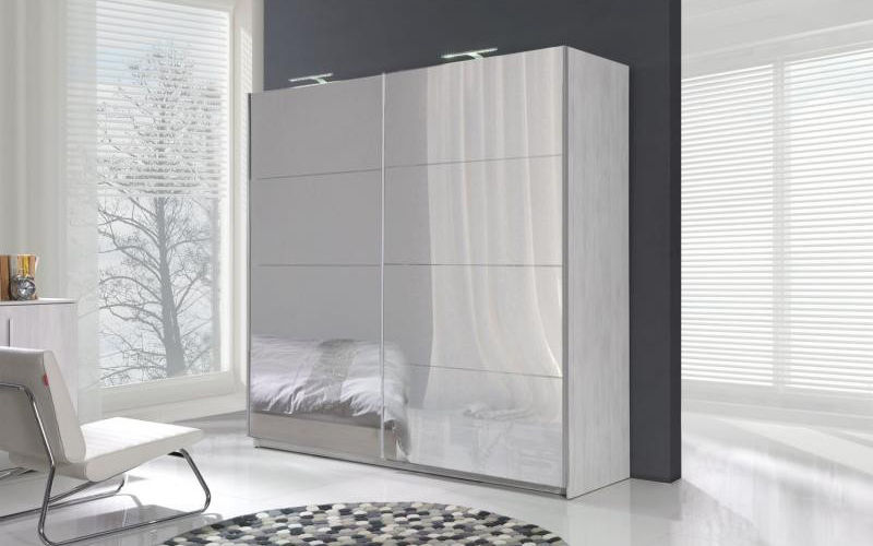 SELSEY Szafa przesuwna dwudrzwiowa Larsetilla Sosna norweska / Popielaty/8 paneli z lustrem