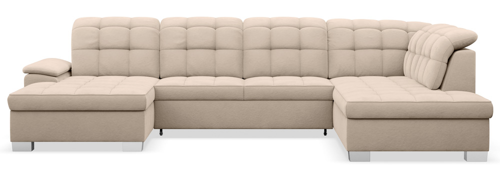 SELSEY Narożnik z funkcją spania Jamaal U-kształtny lewostronny z pojemnikiem beżowy welur hydrofobowy