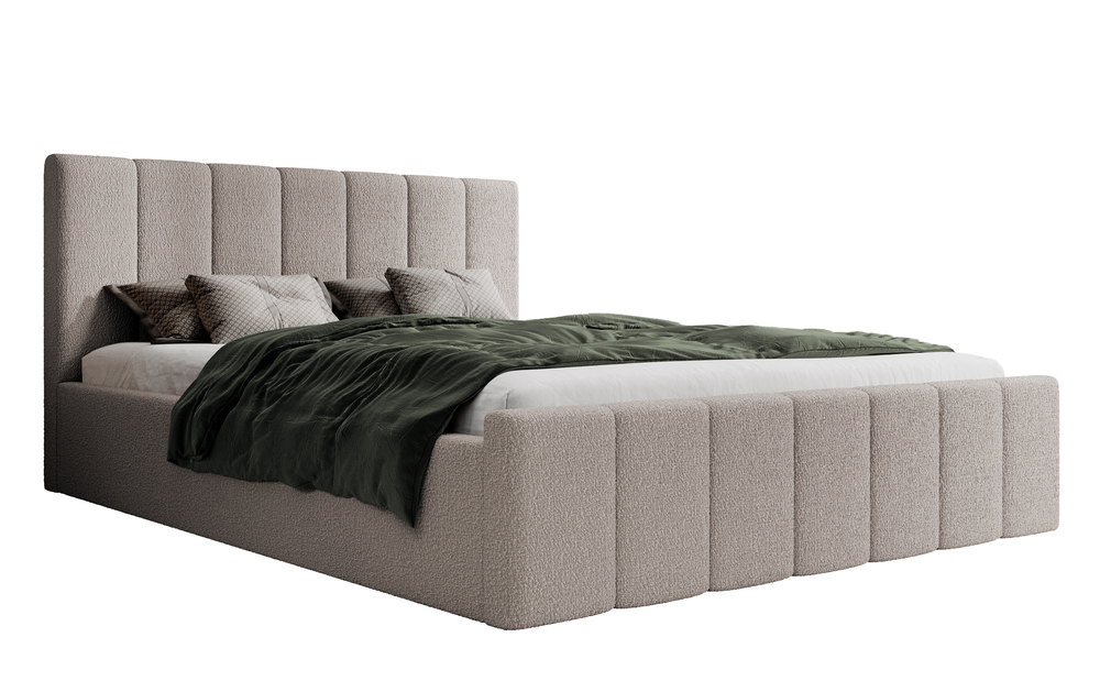 SELSEY Łóżko tapicerowane 180x200 cm Neroma ciemnobeżowe z pojemnikiem stelaż metalowy boucle nogi czarne